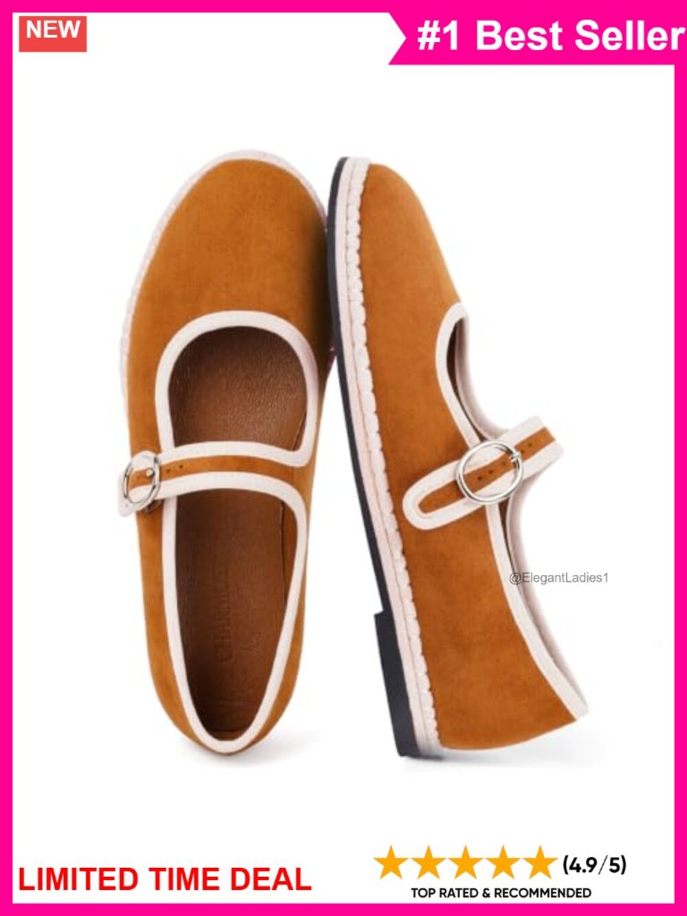 Faux Suede Mary Jane Ballet Flats Cushioned Buckle Casual Shoes